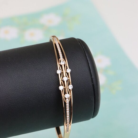 Rose Gold Bangle with Double Row Sparkling Stones, XPBL0511 - Picture 6 of 12